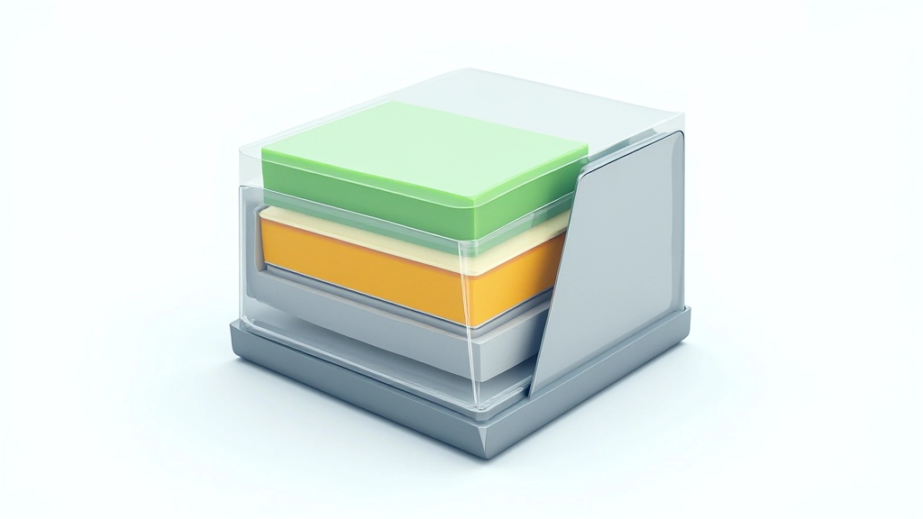 Litija jonu baterijas šķērsgriezums, parādot pozitīvā un negatīvā elektroda slāņus, elektrolītu un separatoru